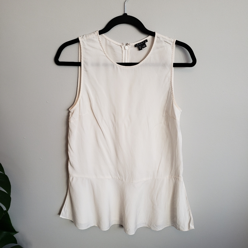 Theory white peplum sleeveless blouse size medium
